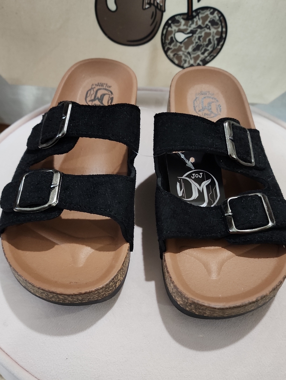 Black Double-Buckle Women's Slide Sandals